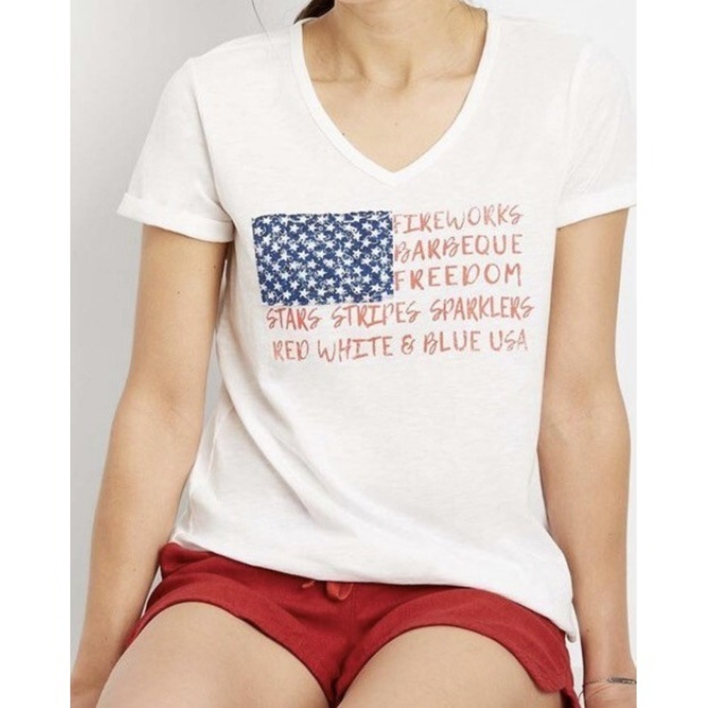 Maurices White Red Blue American Flag Patriotic 4th Of July Graphic T-Shirt Sz S